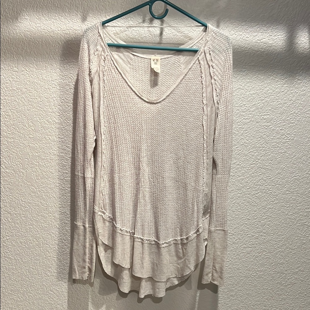 We The Free Tan Cream Asymmetrical Long Sleeve Blouse